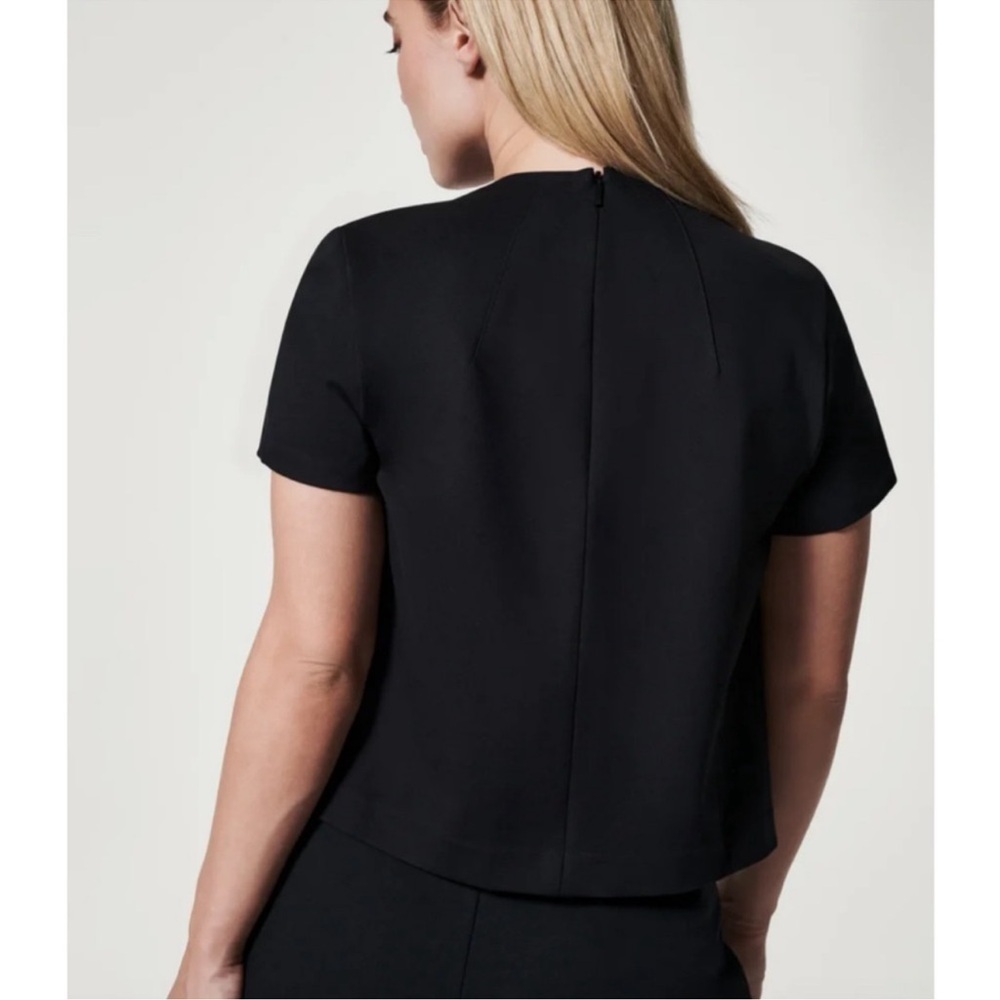 SPANX The Perfect Funnel Top Ponte Shirt Zip Back Short Sleeve Slimming Medium - Picture 4 of 15